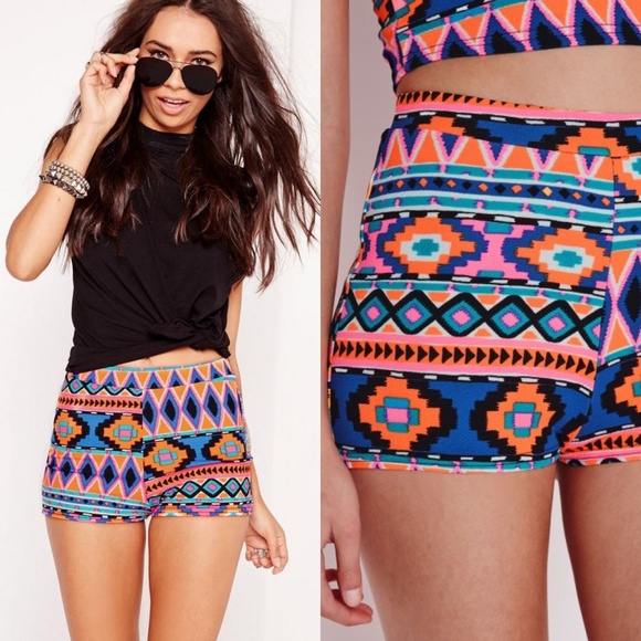 Missguided Pants - Missguided Bright Neon Aztec Hotpants